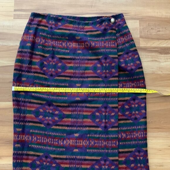 Vintage Aztec Tribal Midi Wrap Skirt Wool Blend Large Blanket Skirt Western - Picture 4 of 12
